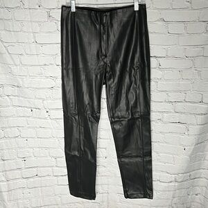 Ann Taylor Black Faux Leather Straight-Leg Pants